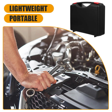 Kickass Portable Plastic Toolbox Organizer With Secure Lid For Hand Tools And Diy Crafts Featuring Hella Roomy Interior For Small Parts Storage On The Go Perfect For Workshop Tasks And Mobile Jobsites in use with tools on a car engine.