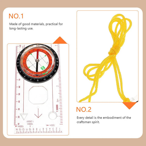 Multifunction Hiking Map Compass Ruler For Outdoors With Directional Pointer and yellow rope detail