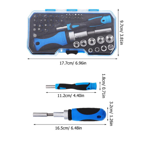 Gutsy Heavy Duty Ratchet Socket Wrench Kit With Extra Screwdriver Bits And A Snap Shut Carry Case Tough hand tool set in a portable case.
