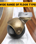 Smooth Operator 2 Inch Heavy Duty Double Ball Bearing Caster Wheels Featuring Slick Swivel Mounting Plates on various floor types.