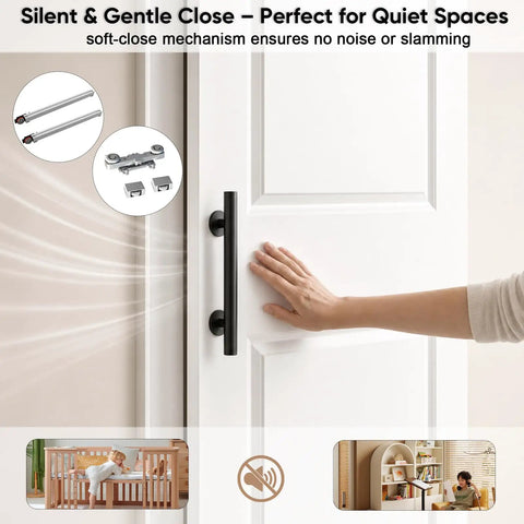 Image showing Zero Hassle Concealed Barn Door With Butter Smooth Soft Close Glide and two panel raised arch design in use.
