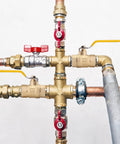 One Half Inch Female Npt To Female Npt Full Port Forged Lead Free Brass Ball Valve 150 Psi Wsp Heavy Duty Knockout Shut Off Switch For Air Water Plumbing And Gas Lines Built Tough For The Real Deal with red and yellow handles.