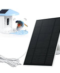 Heavy Duty Solar Panel Charger for Bird Feeder Camera With Type C Plug and 9 8 Foot Cord IP66 Rain Ready Build showing solar panel and camera setup.