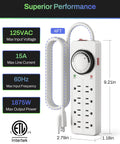 8 Outlet Surge Protector With Mechanical Timer And 4 Timed And 4 Always On Outlets, ETL Listed, 1875W Power Strip, 4ft Cord
