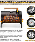 Innovative cylindrical design of portable charcoal grill set for outdoor grilling and camping with chimney and thermometer