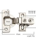 Six Pack Heavy Duty Soft Close Cabinet Door Hinges Face Frame Style With Built In Metal Dampers And Brushed Satin Nickel Finish with measurements.