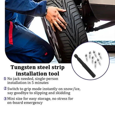 200 Pcs Carbide Snow Tire Studs With Install Tool Anti Ice Wheel Spikes Universal Fit Cars Trucks RVs Keeps Your Tires Grippin Tight On Slick Winter Blacktop during installation on a tire.