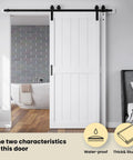 Big Time Space Saver Bypass Barn Door Hardware Kit For 28 By 84 Inch Double Sliding Doors showing waterproof white door.