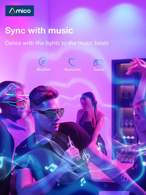 People dancing with Smart 5 To 6 Inch Recessed LED Can Lights 4 Pack With RGBCW Color Changing in sync with music.