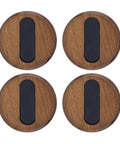 Swanky Black Walnut Wall Mounted Hooks For Folding Storage Game Changer For Small Spaces set of four round hooks on white background.