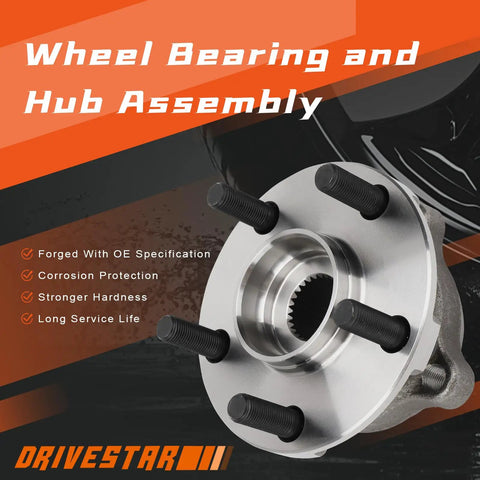 Front Wheel Hub And Bearing Assembly Pair For Subaru Outback Legacy 2005 To 2014 Top Shelf Heavy Duty Replacement With Rust Resistance Coating, close-up view of the assembly.