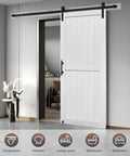 46X84 INCH HEAVY DUTY MDF SLIDING BARN DOOR WITH FULL 8FT HARDWARE KIT, WATERPROOF PVC CLADDING in modern interior setting.
