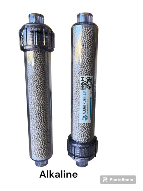 Activated Alumina Fluoride Removal Water Inline Filter For Household Drinking Water Purification System With Heavy Duty Cartridge showcasing two cartridges filled with white beads.