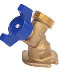 Heavy Duty Quarter Turn Ball Valve Brass G1/2 Female Thread To G3/4 Male Thread Plumbing Connector angled view with blue handle.