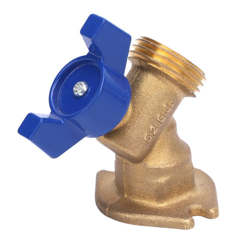 Heavy Duty Quarter Turn Ball Valve Brass G1/2 Female Thread To G3/4 Male Thread Plumbing Connector angled view with blue handle.