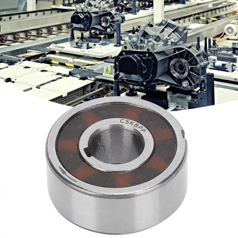 Two Pack CSK8PP One Way Sprag Clutch Bearing 8X22X9MM on assembly line for auto transmissions and industrial use.