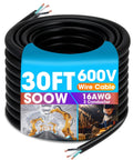 Heavy Duty 30 Ft 16 AWG SOOW Cable With Hella Flexible Conductors, 30Ft length, 16AWG, black insulated, for jobsite use.
