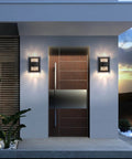 Slick Black Outdoor LED Wall Light Cylinder Sconce With Dual Up Down Lighting 120V 10W Warm Dimmable Waterproof on modern entrance