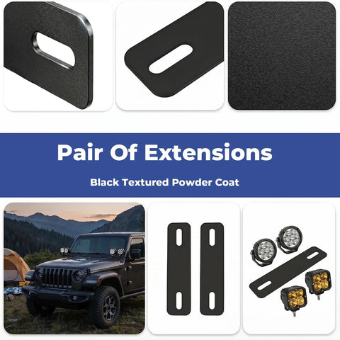 Two Pack Ditch Light Bracket Extensions For Trucks SUVs UTVs And ATVs Easy Bolt On Mounting Kit Black Compatible With Most Ditch Light Brackets No Drilling Quick Install Off Road Ready