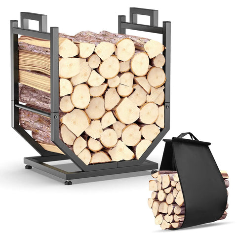 Heavy Duty Firewood Rack For Indoor Outdoor Use With Thickened Metal Construction, Reinforced Base, Adjustable Feet, And Carry Bag