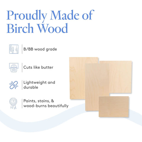 Baltic Birch Plywood Sheets 6 mm Thick 1/4 X 12 X 24 Inch Pack Of 6 B/BB Grade Craft Wood features and benefits displayed.