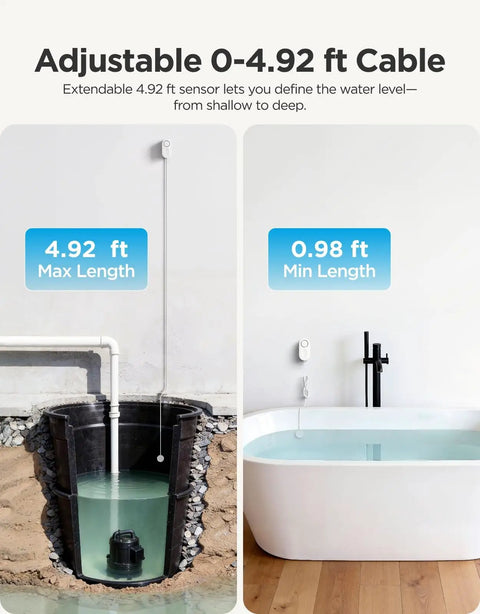 Upgraded Smart Water Leak Detector 1S With 4.92 Ft Sensor Cable in use for home water level measurement