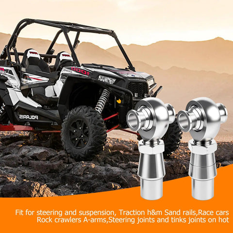 Beefed Up 3/4 Inch Chromoly Heim Joint Rod End Kit with RH and LH threads displayed next to off-road vehicle on rugged terrain.