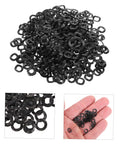 500 Piece Compression Wave Spring Washer Set For Car Jobs And Home Shop, Heavy Duty Load Bearing Elastic Gaskets And Spacers For Bolts, Gear, Machinery And DIY Projects, black washers in pile and palm