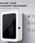 Tough As Nails Outdoor EV Charger Enclosure Wall Box Featuring Secure Combo Lock And Weatherproof Clear Window For Everyday Home Driveway Or Garage Use White Password mounted on wall with clear front.