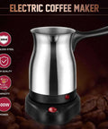 Electric Turkish Coffee And Tea Maker 600ml Capacity 600W Stainless Steel Pot With Anti Scald Handle in front view