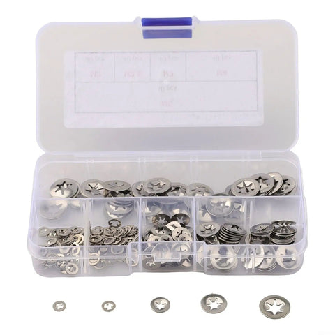 Lock Washer Kit For Gearheads With 200pc Internal Tooth Star Shaped Washers Set In 304 Stainless Steel 2x6mm To 5x14mm
