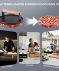 7 Inch Cast Iron Smash Burger Press Kit With 12.5 Inch Heavy Duty Griddle Dome And Patty Papers for versatile cooking use.