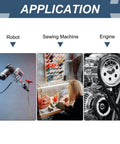 Applications of Heavy Duty Workhorse Chrome Steel Spherical Plain Bearing in robots, sewing machines, and engines.