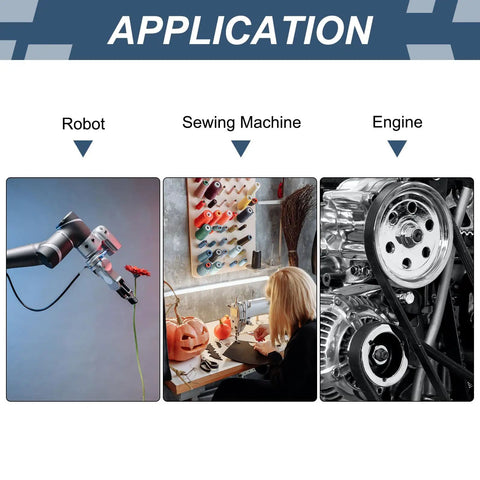 Applications of Heavy Duty Workhorse Chrome Steel Spherical Plain Bearing in robots, sewing machines, and engines.