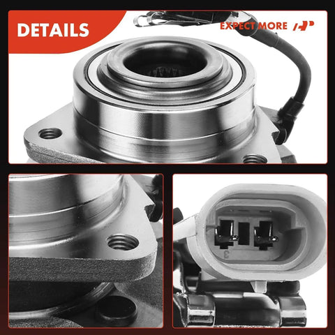 Detailed close-up of Heavy Duty Front Wheel Bearing And Hub Assembly Pair With Abs Sensor for Chevy Equinox and Pontiac Torrent.