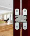 Premium Tough As Nails Heavy Duty Concealed Door Hinge Smooth 180 Degree Swing on red cabinet.