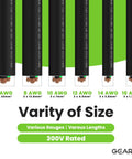 Hella Flexible 18/3 Portable Power Cord, 50 Foot 18 Awg Stranded Copper Cable With Super Tough Sjoow Jacket, showing various gauge sizes.