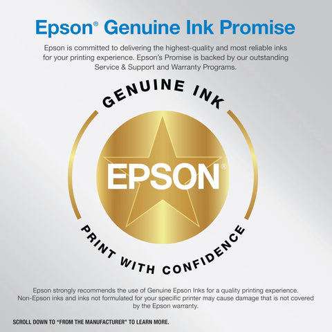 Epson Genuine Ink Promise logo with golden star, highlighting reliability and quality commitment by Epson.