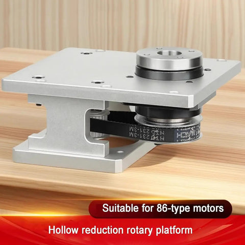 Professional Hollow Rotary Actuator Featuring Rock Solid Angular Precision And A Quick Adjust Belt Tension Knob Designed To Plug Into 86 Stepper Motors For Smooth Custom Machine Builds, CNC milled aluminum rotary stage.