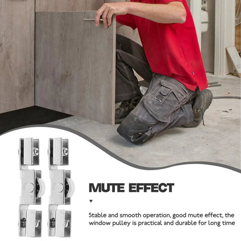 Installation of Eight Piece Glass Sliding Door Pulley Roller Kit With Heavy Duty Track Guide For Closets And Windows with visible rollers.