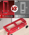 Pro Grade Door Hinge Template Kit For Router, Adjustable Mortise Jig in red aluminum, fits 2.5 to 5 inch hinges, comparison view