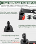 Installation guide for the Upgraded Air Angle Grinder 90 Degree Right Angle Die Grinder At 20000 Rpm for attaching chucks.