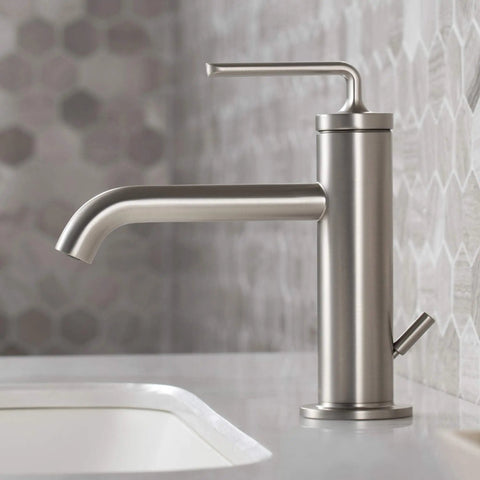 Ramus Single Handle Bathroom Sink Faucet With Lift Rod Drain In Spot Free Stainless Steel, modern sleek bath fixture