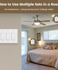 3 Way Wireless Light Switch And Receiver Kit With Decorator Rocker Wall Switch, 15 Amp, showing use in bedroom setup
