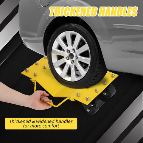 Heavy Duty Car Wheel Dolly With Rock Solid 8000 Lbs Capacity And Tight Grip Lock For Smooth Rolling Garage Vehicle Mover with thickened handles.