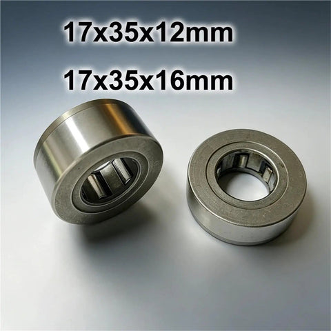 Hardcore Garage Ready One Way Needle Roller Bearing Clutch Kit 17x35x16mm Size With Dust Proof Sealed Design 10 Piece Set for Shop Machines showing two roller bearings.