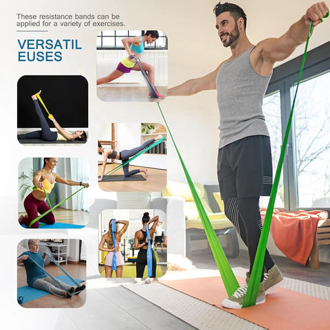 Man using Color Coded Resistance Bands For Intense Workouts Physical Therapy Gym Strength Training Muscle Recovery Built For Pilates Yoga Beginners With Five Progressive Tension Levels To Crush Every Legit Fitness Goal.
