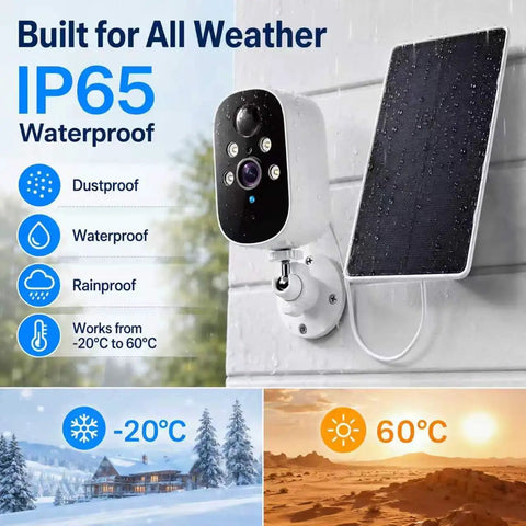 Two Pack 2K Wireless Solar Security Cameras With Straight Up Reliable Motion Tracking Day And Night Vision Plus A Durable Outer Shell Designed For Driveway Yard Boundaries And Property Monitoring Without Messing With Existing Wires, IP65 weatherproof camera with solar panel.