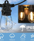 Shatterproof LED Outdoor String Lights 48Ft IP65 Waterproof Edison Vintage Backyard Patio Cafe Garden Party Camping