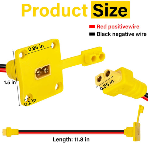 Solid 1 Foot Xt60 Male To Female Panel Mount Cable 12 Awg For Rc And Drones showing dimensions and connections for a reliable setup.